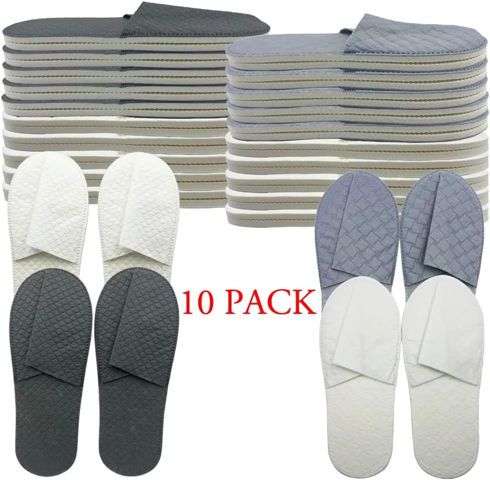 10 Pairs Thick Outsole Durable Eco-friendly Disposable Hotel Slippers for Spa Salon Party Wedding Guests