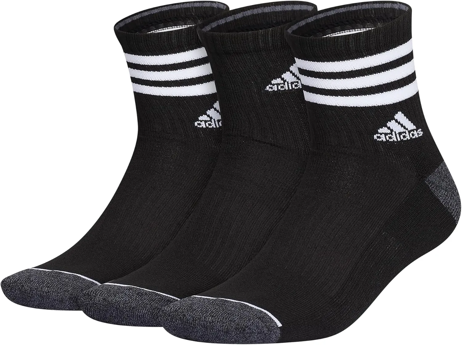 adidas Men's 3-Stripe High Quarter Socks with Arch Compression (3-Pair)