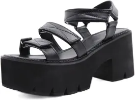 Agodor Women's Strappy Chunky Heeled Roman Gladiator Sandals High Heels Gothic Platform Open Toe Caged Shoes