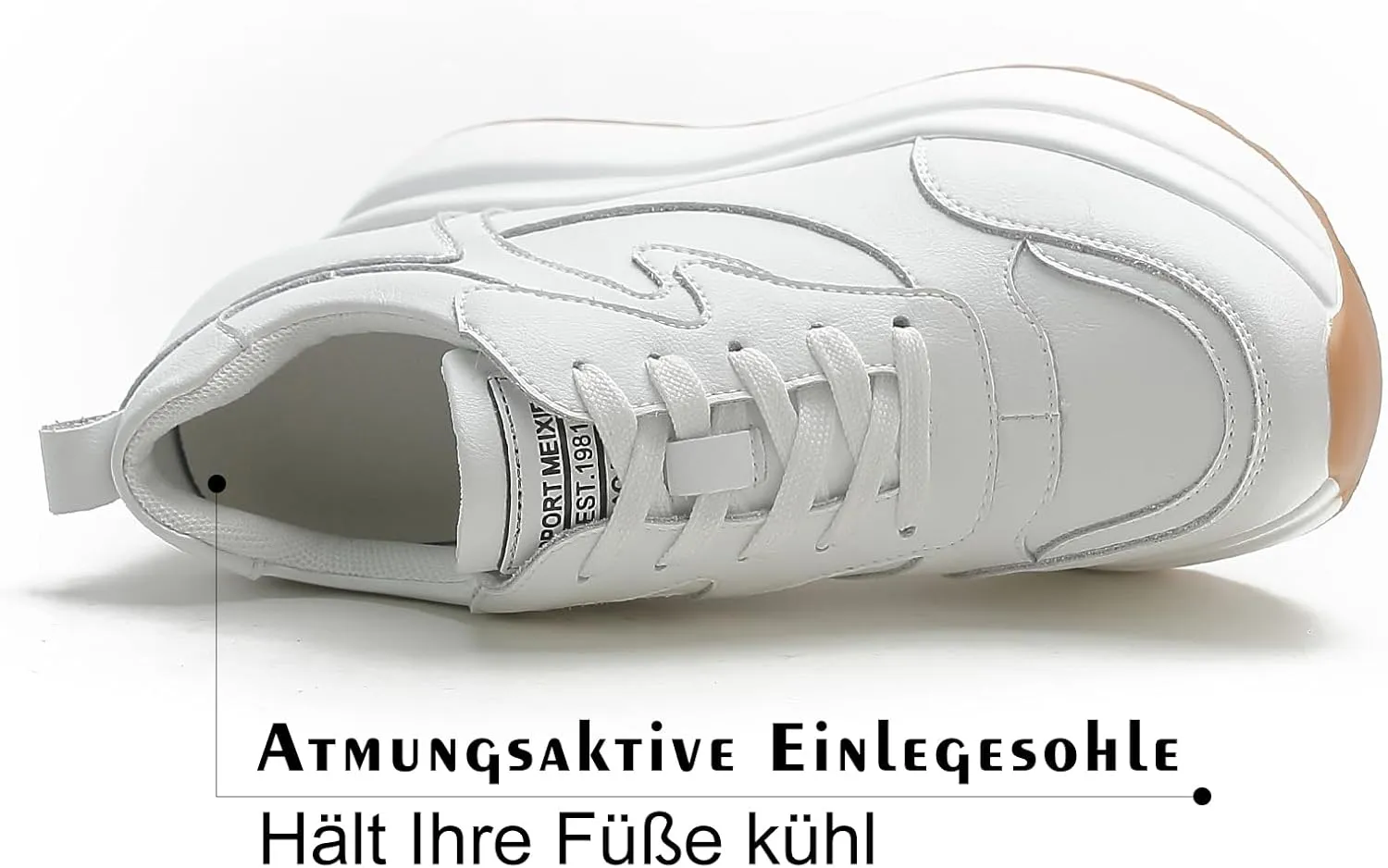 AONEGOLD Platform Sneakers with High Hidden Heel, Wedge Sneakers, Leather Upper, Fashion Lace-ups, Increasing 3.94 inches