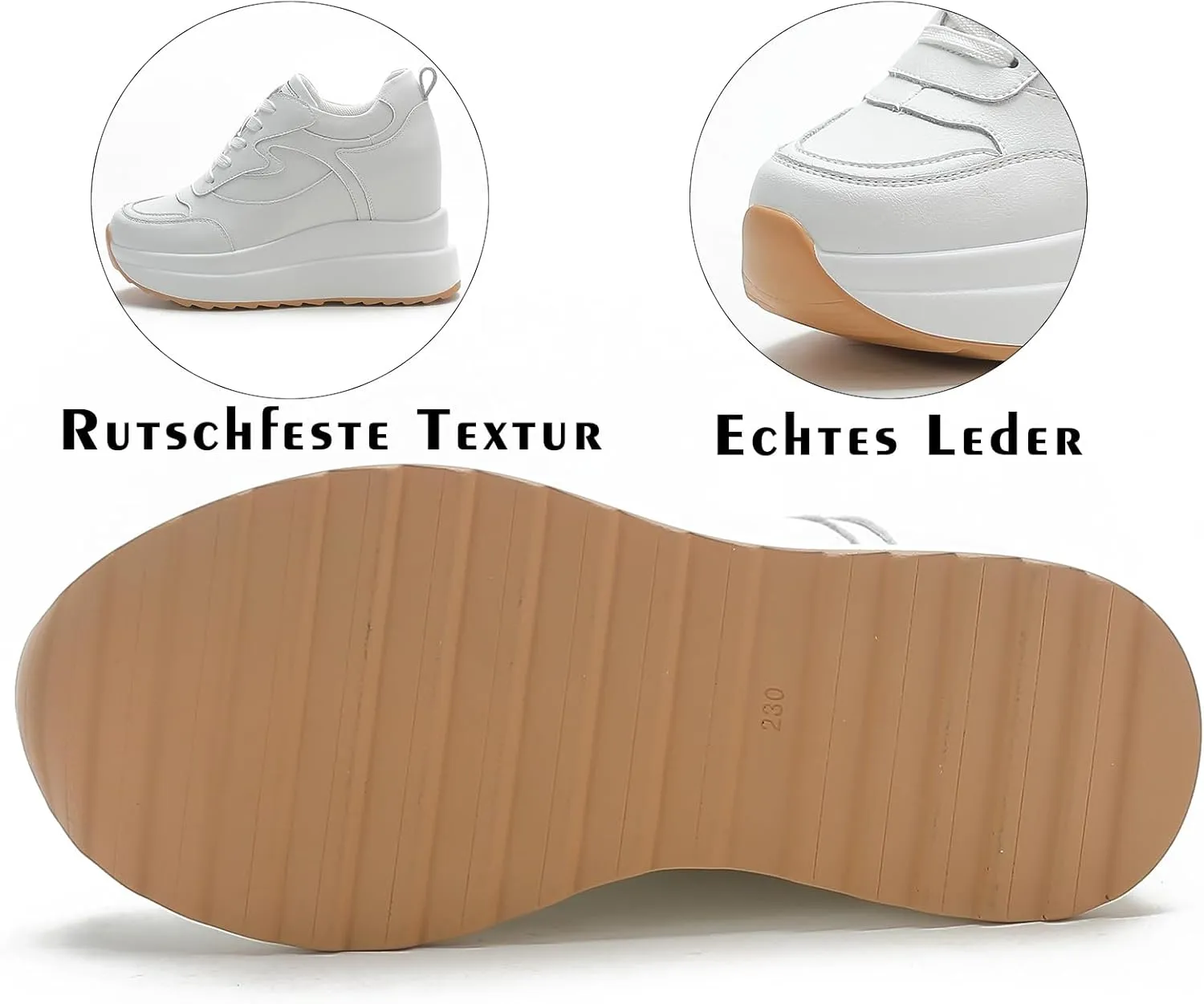 AONEGOLD Platform Sneakers with High Hidden Heel, Wedge Sneakers, Leather Upper, Fashion Lace-ups, Increasing 3.94 inches