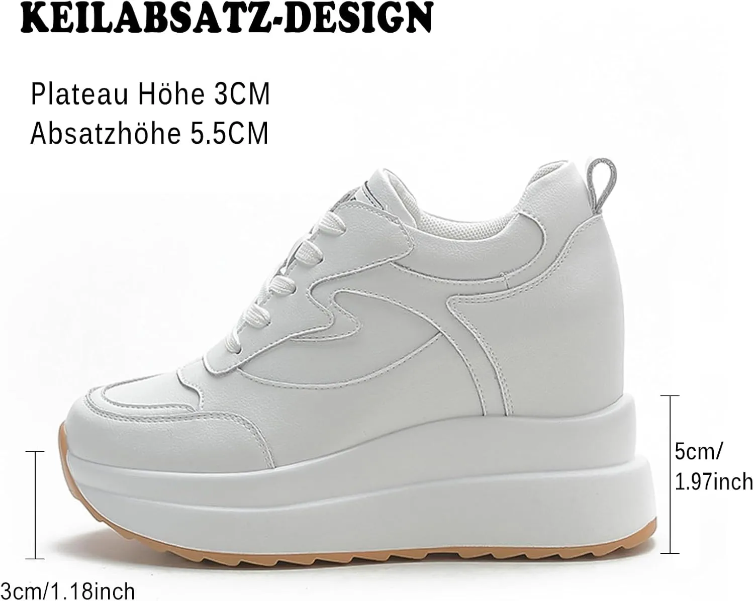 AONEGOLD Platform Sneakers with High Hidden Heel, Wedge Sneakers, Leather Upper, Fashion Lace-ups, Increasing 3.94 inches