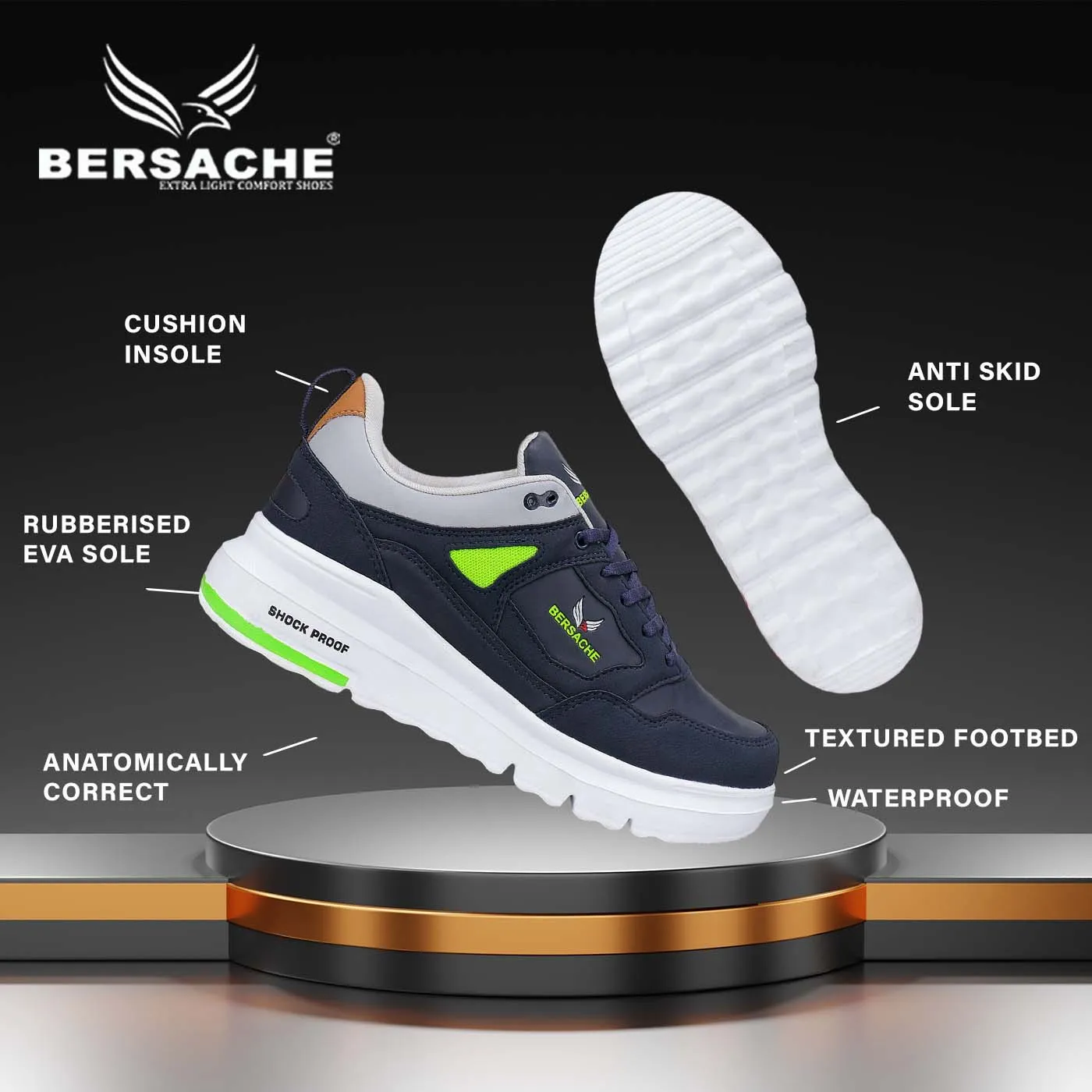 Bersache Lightweight Sports Running Shoes For Men Blue-7053
