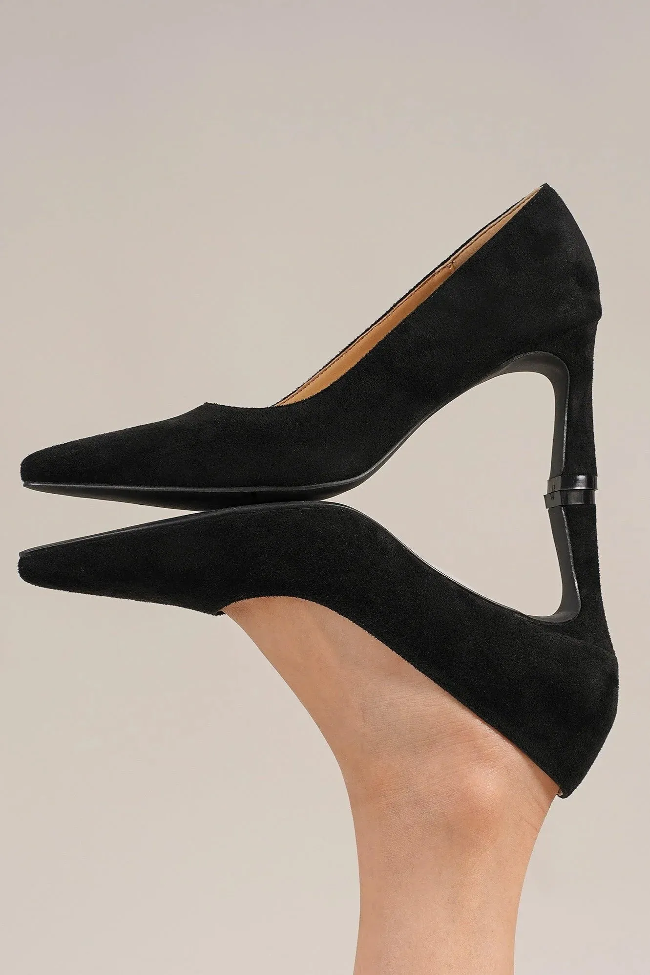 Black Faux Suede Point Toe Pumps
