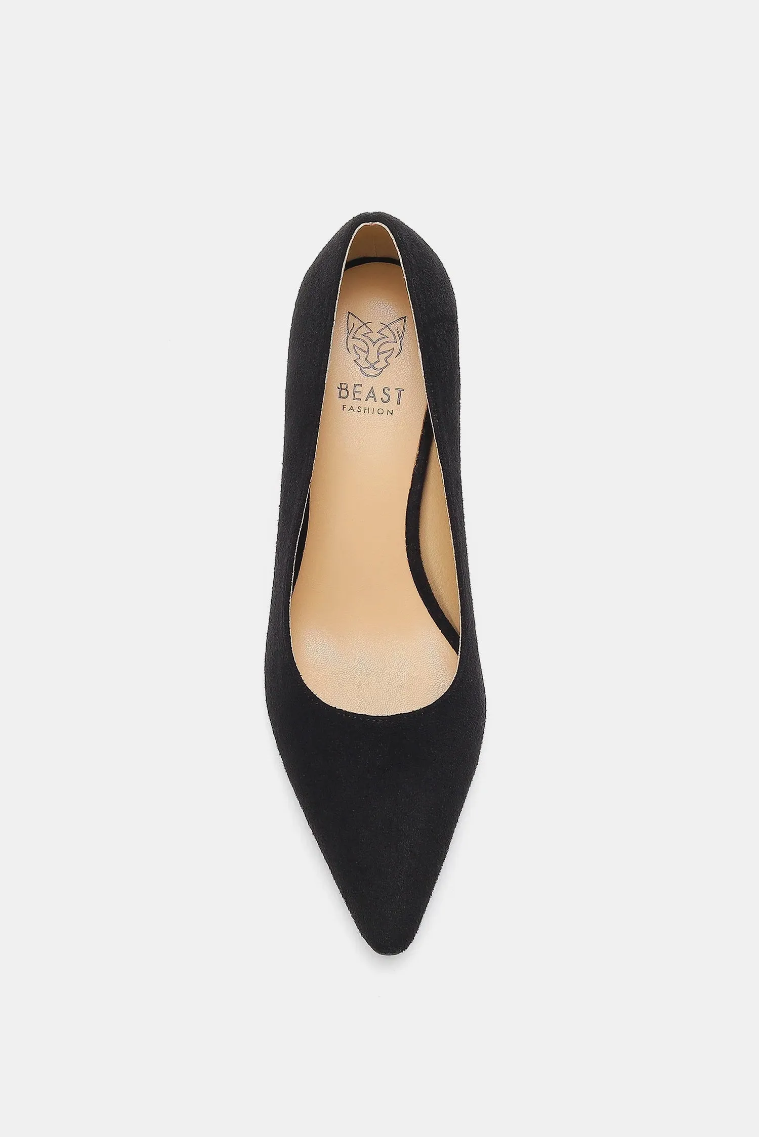 Black Faux Suede Point Toe Pumps