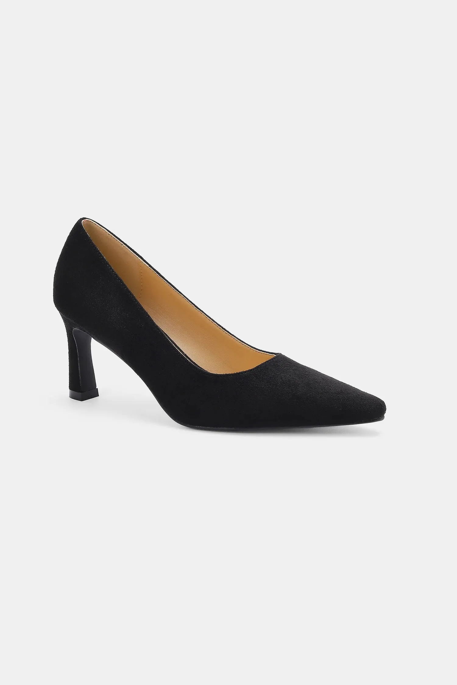Black Faux Suede Point Toe Pumps
