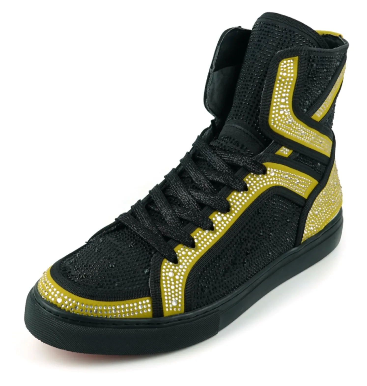 Black Gold Rhinestones High Top Sneaker Encore by Fiesso