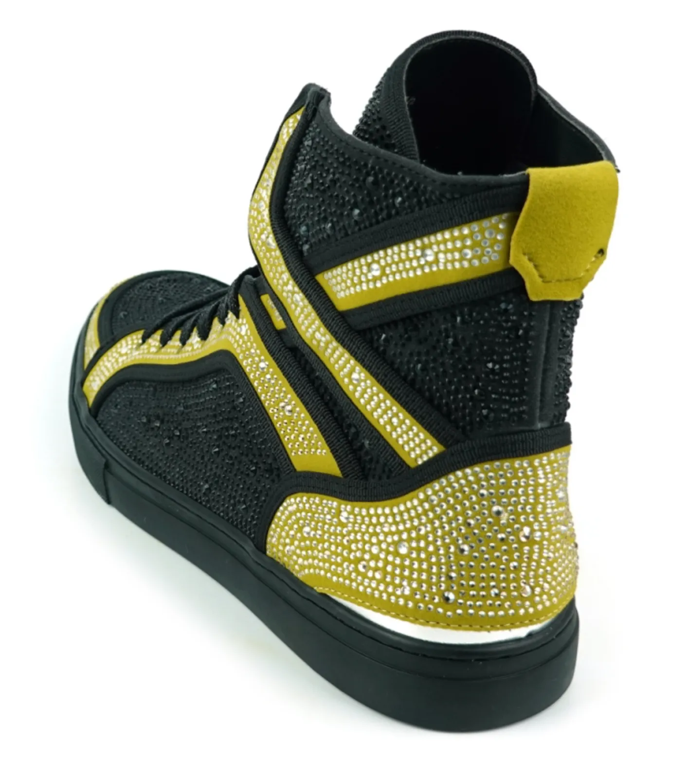 Black Gold Rhinestones High Top Sneaker Encore by Fiesso