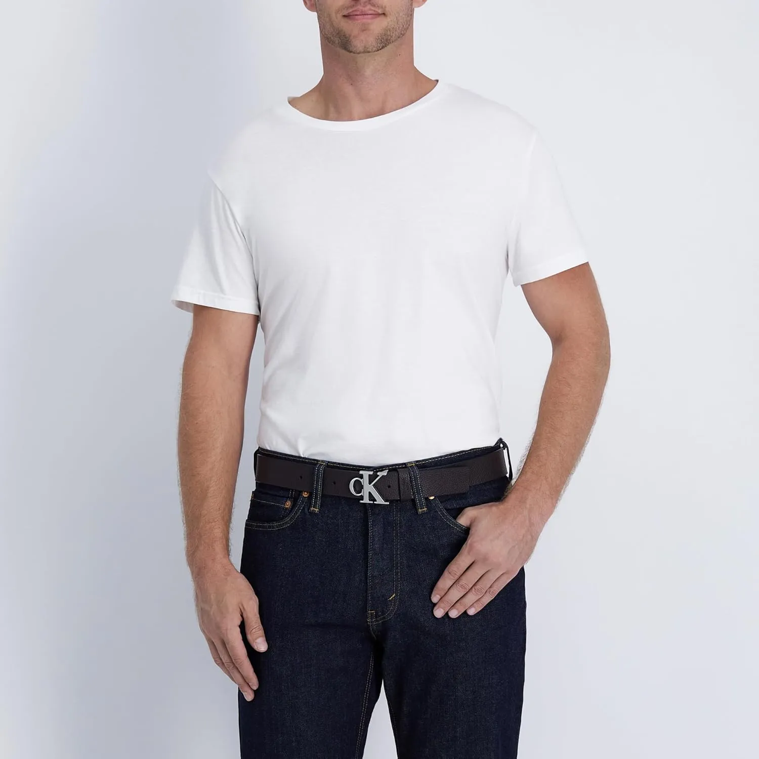 Calvin Klein Men's Casual CK Monogram Cut Out Buckle Belt