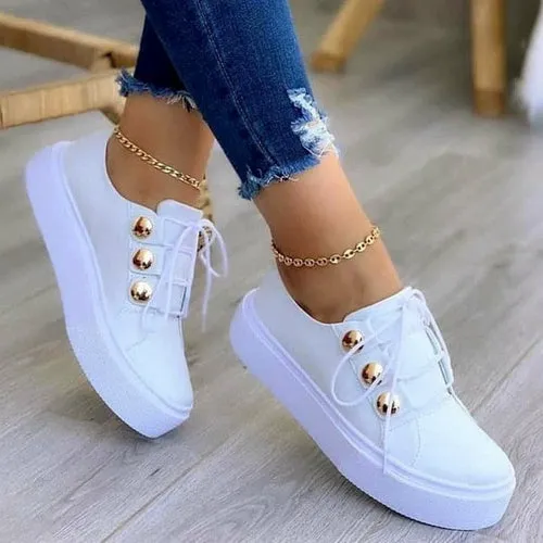 Casual Sneakers with Brass Button Detail | CozyCouture®