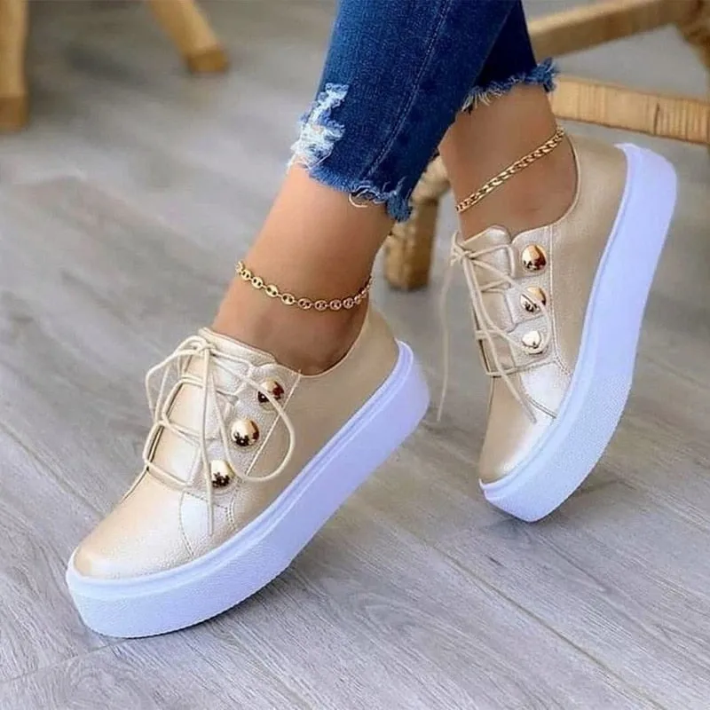 Casual Sneakers with Brass Button Detail | CozyCouture®
