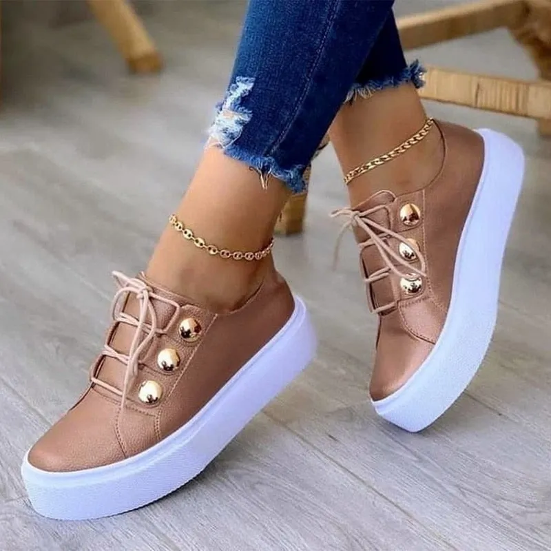 Casual Sneakers with Brass Button Detail | CozyCouture®