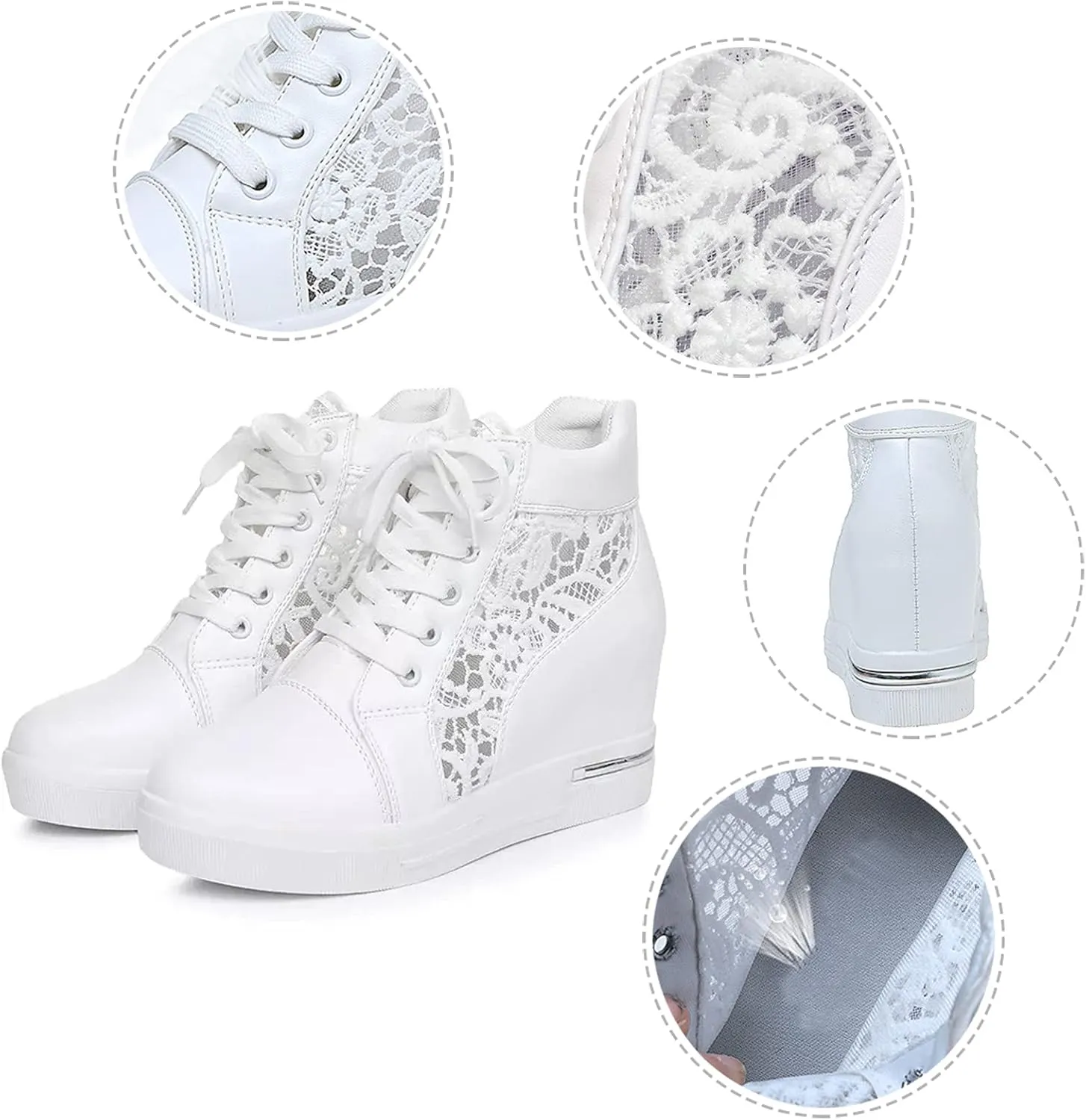 Cathalem High Heeld Wedge Sneakers for Women, Ladies Hidden Heel Sneakers Lace Up Shoes High Top Sneakers Fashion Shoes