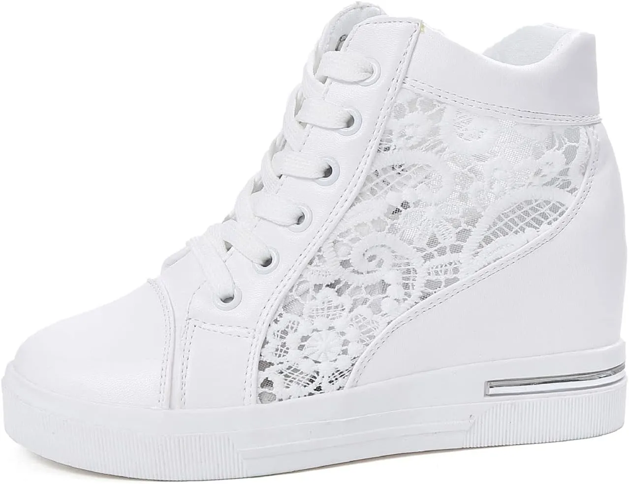 Cathalem High Heeld Wedge Sneakers for Women, Ladies Hidden Heel Sneakers Lace Up Shoes High Top Sneakers Fashion Shoes