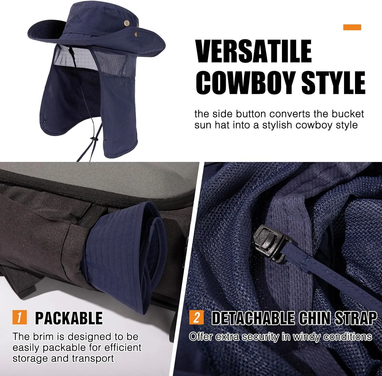 Comhats Oversized XL XXL Waterproof UPF50  Neck Flap Protection Cover Wide Brim Golf Packable Sun Hats for Men