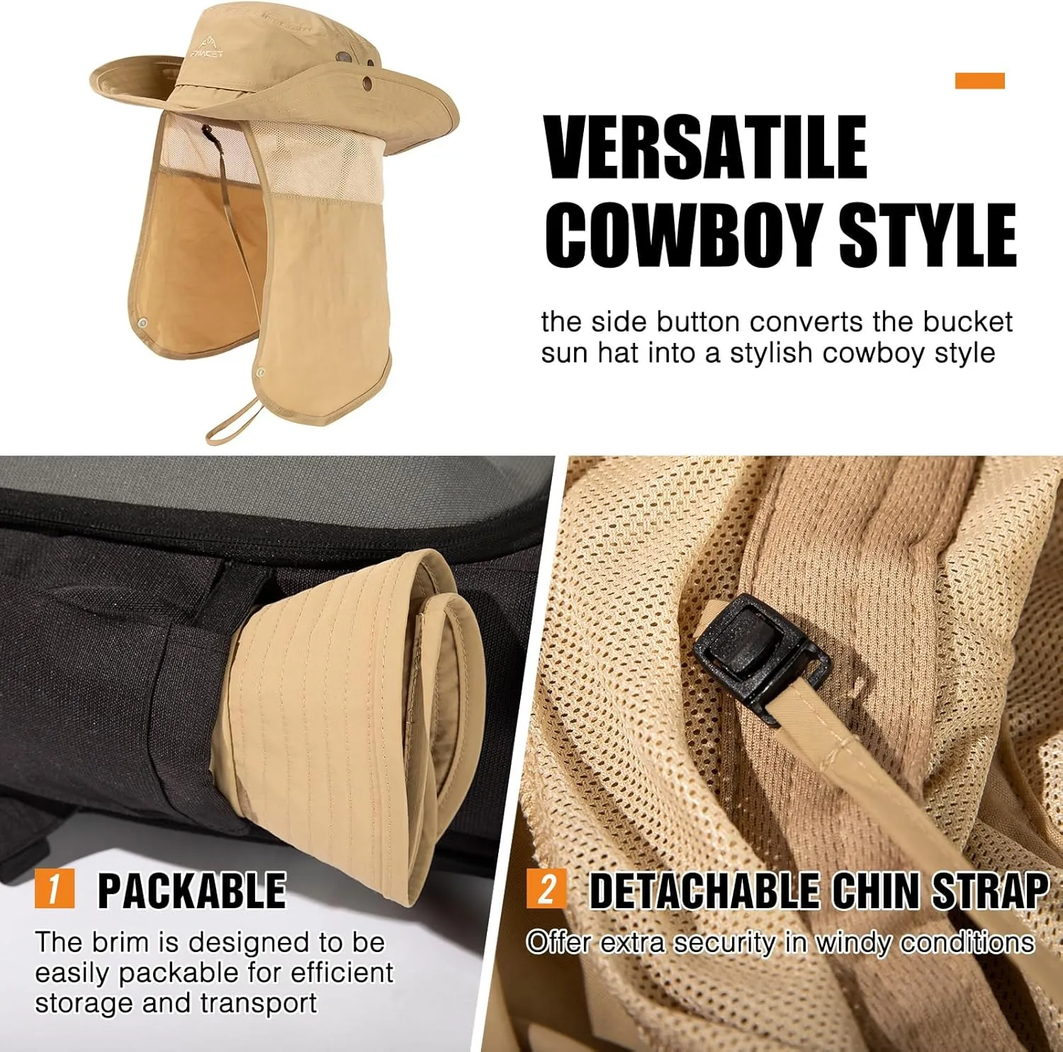 Comhats Oversized XL XXL Waterproof UPF50  Neck Flap Protection Cover Wide Brim Golf Packable Sun Hats for Men