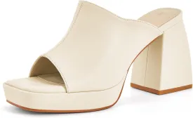 Coutgo Womens Chunky Platform Mules Sandals Slip On Block Heels Square Toe High Heeled Dress Shoes