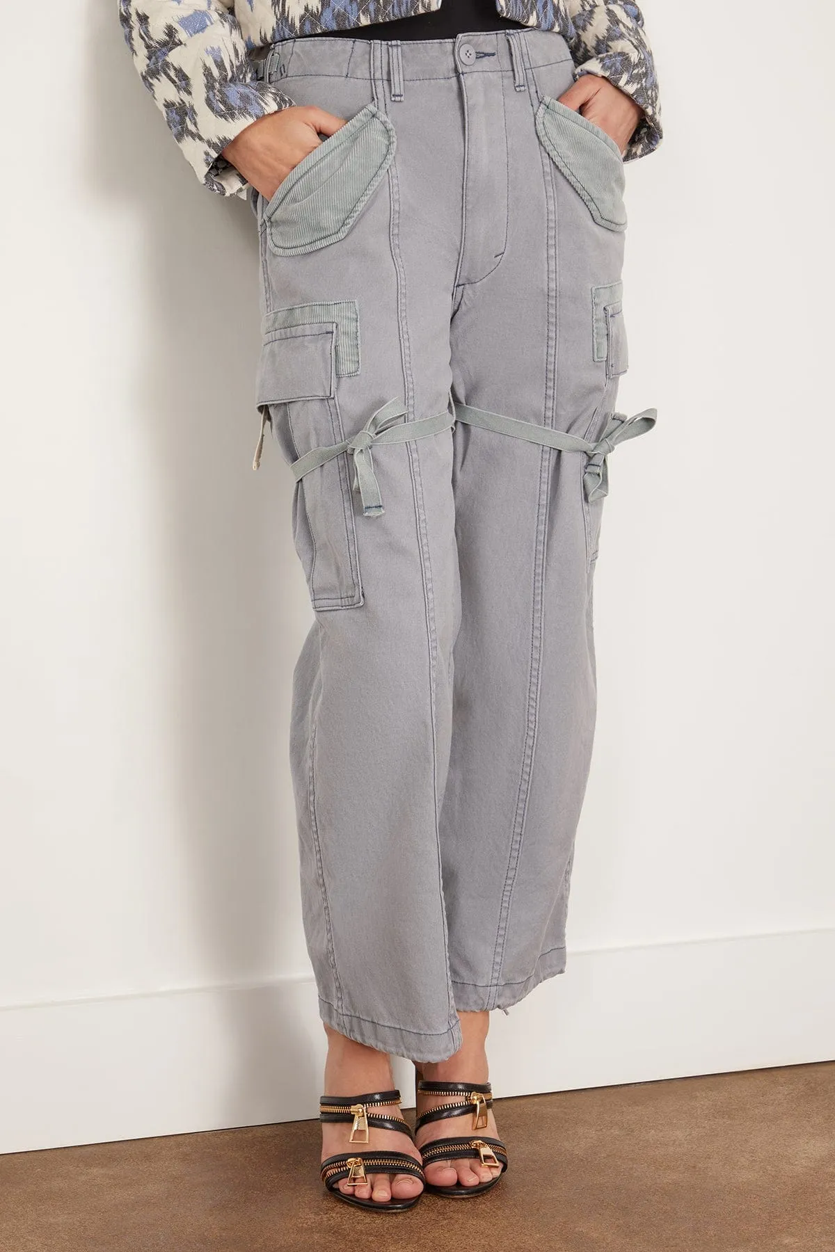 Cropped Cargo Jean in Faded Steel Blue Canvas