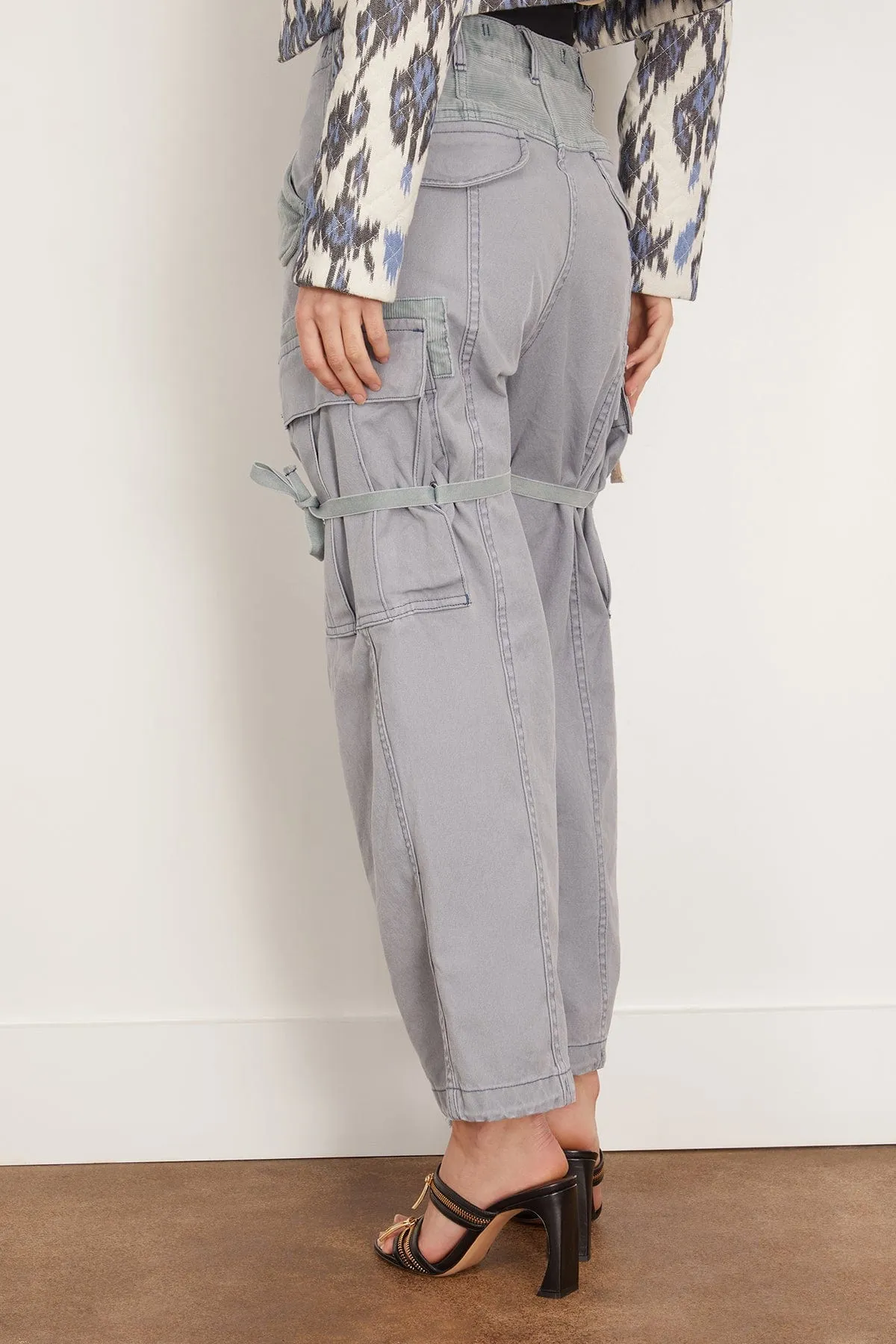 Cropped Cargo Jean in Faded Steel Blue Canvas