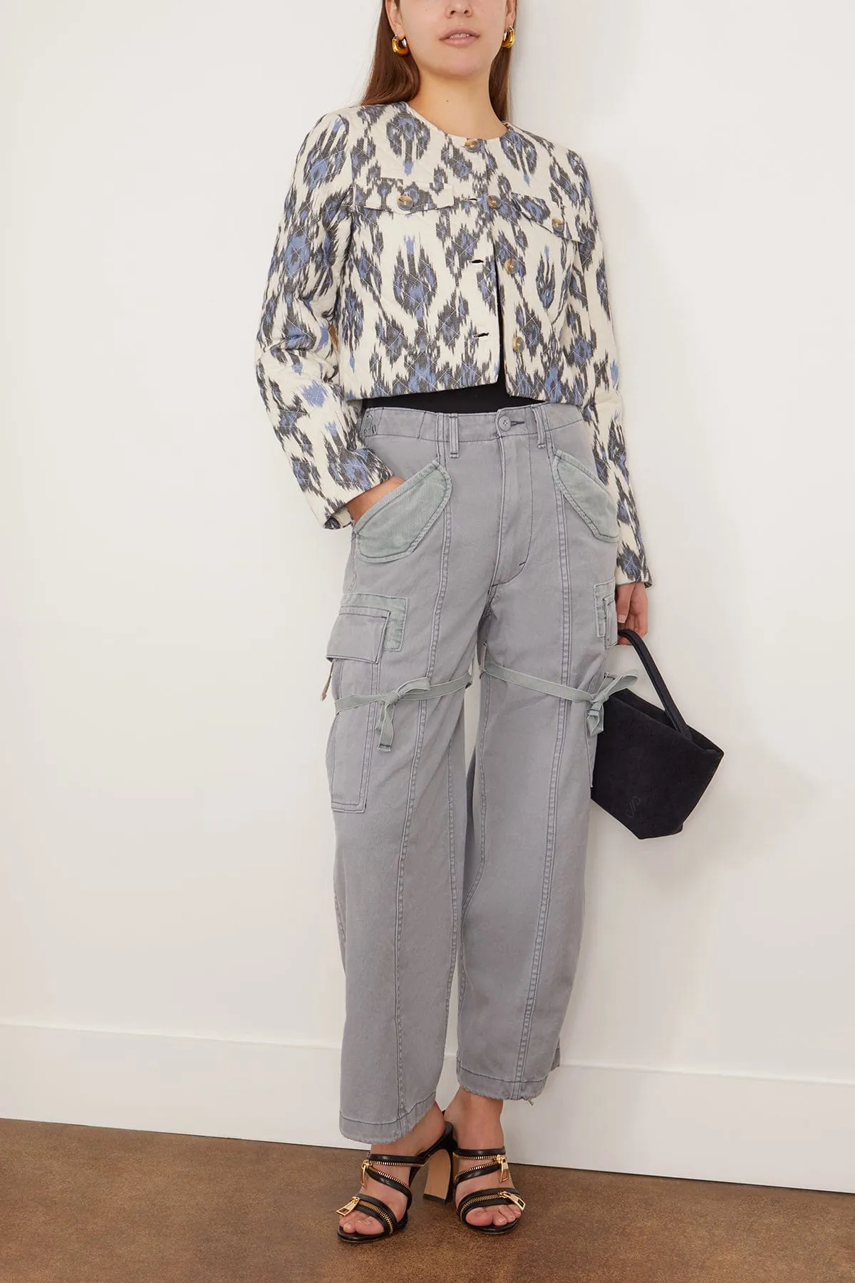 Cropped Cargo Jean in Faded Steel Blue Canvas