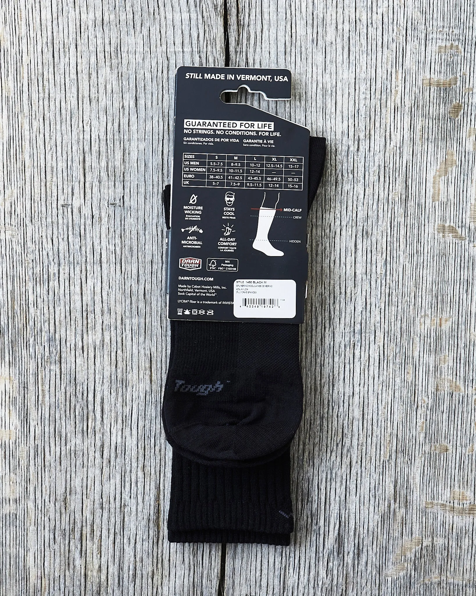 Darn Tough 1480 Black Merino Wool Lifestyle Mid-Calf Lightweight Socks