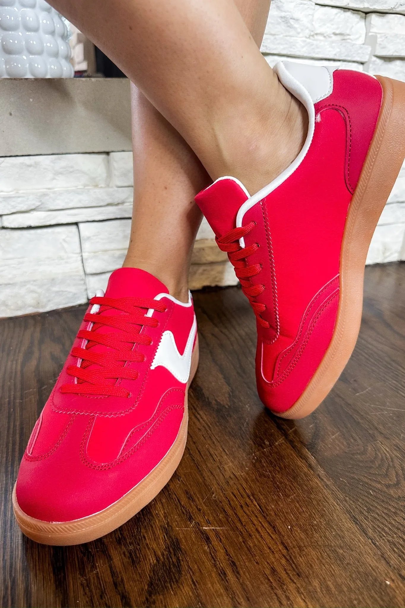 Designer Inspired Bold Red Vintage Sneaker