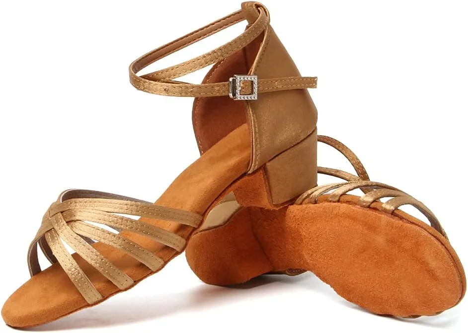 DKZSYIM Women&Girls Satin Latin Dance Shoes Low Heel Ballroom Salsa Tango Professional Performance Practice Dancing Shoes,Model 203