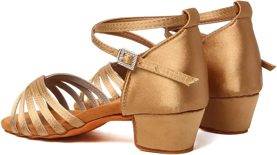 DKZSYIM Women&Girls Satin Latin Dance Shoes Low Heel Ballroom Salsa Tango Professional Performance Practice Dancing Shoes,Model 203
