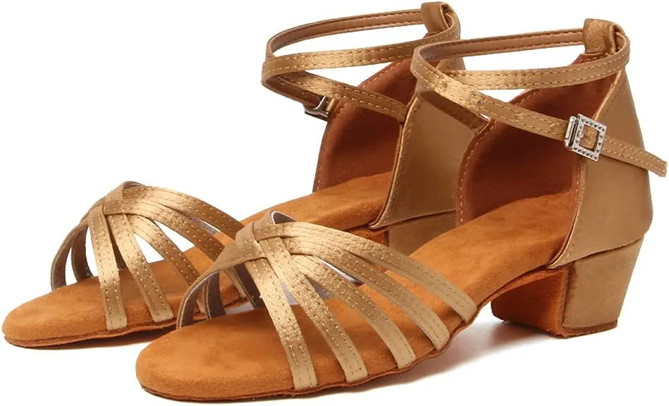 DKZSYIM Women&Girls Satin Latin Dance Shoes Low Heel Ballroom Salsa Tango Professional Performance Practice Dancing Shoes,Model 203