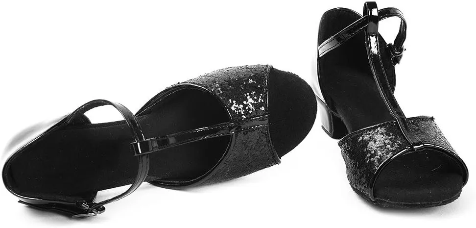 DKZSYIM Women&Girls Sequins Latin Dance Shoes Low Heel Ballroom Salsa Tango Performance Practice Dancing Shoes,Model 208