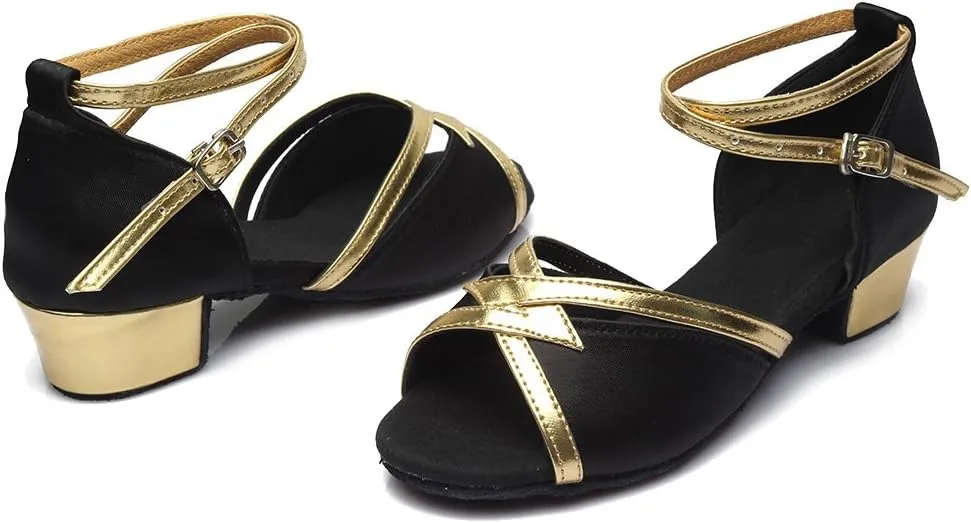 DKZSYIM Women&Girls Sequins Latin Dance Shoes Low Heel Ballroom Salsa Tango Performance Practice Dancing Shoes,Model 208