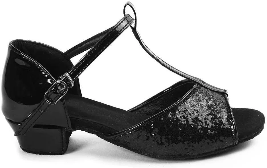 DKZSYIM Women&Girls Sequins Latin Dance Shoes Low Heel Ballroom Salsa Tango Performance Practice Dancing Shoes,Model 208