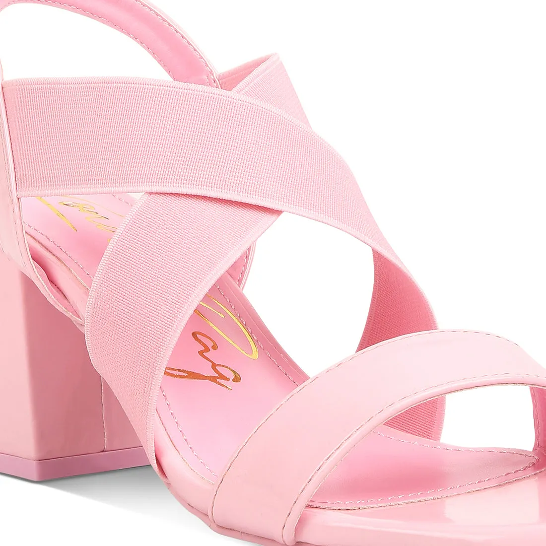 Elastic Straps Block Heel Sandals