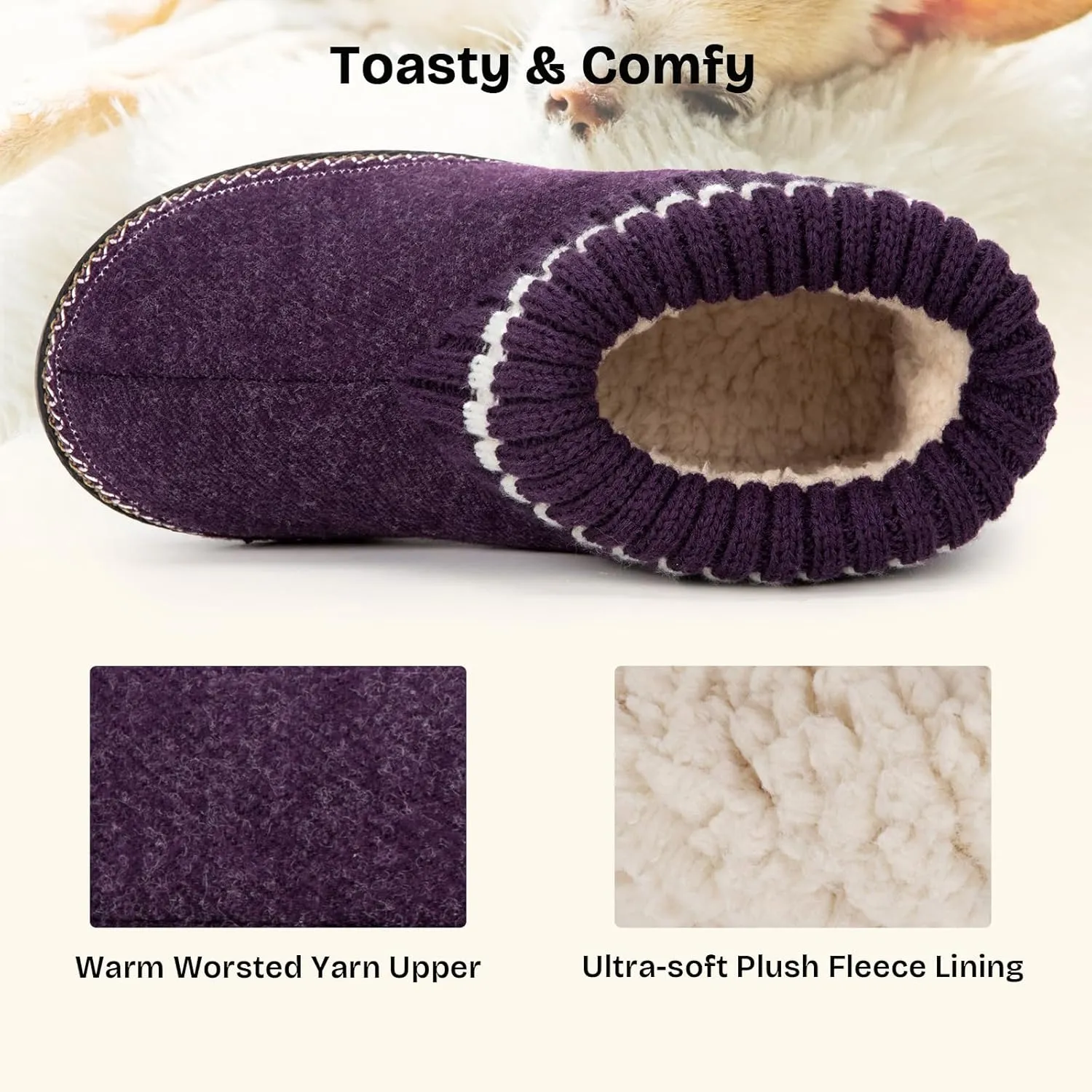 EverFoams Women's Bootie Slippers Non-slip Comfy Winter Indoor House Shoes with Knitted Collar