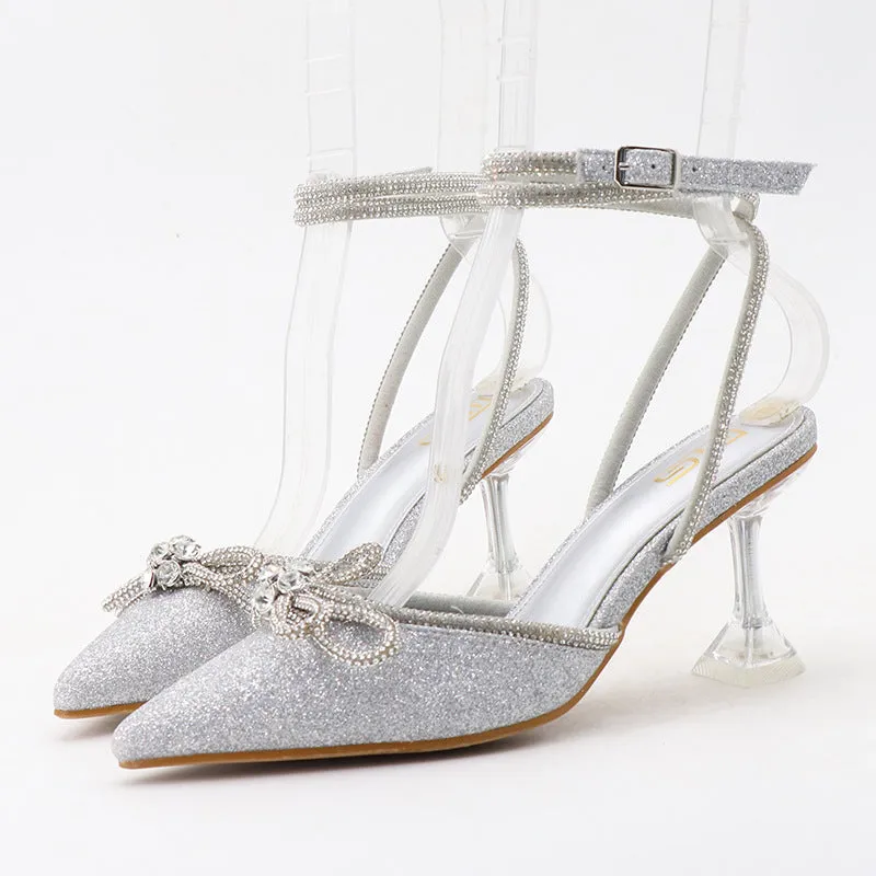 Fashionable Rhinestone Pointed Toe Strappy High Heel Sandals