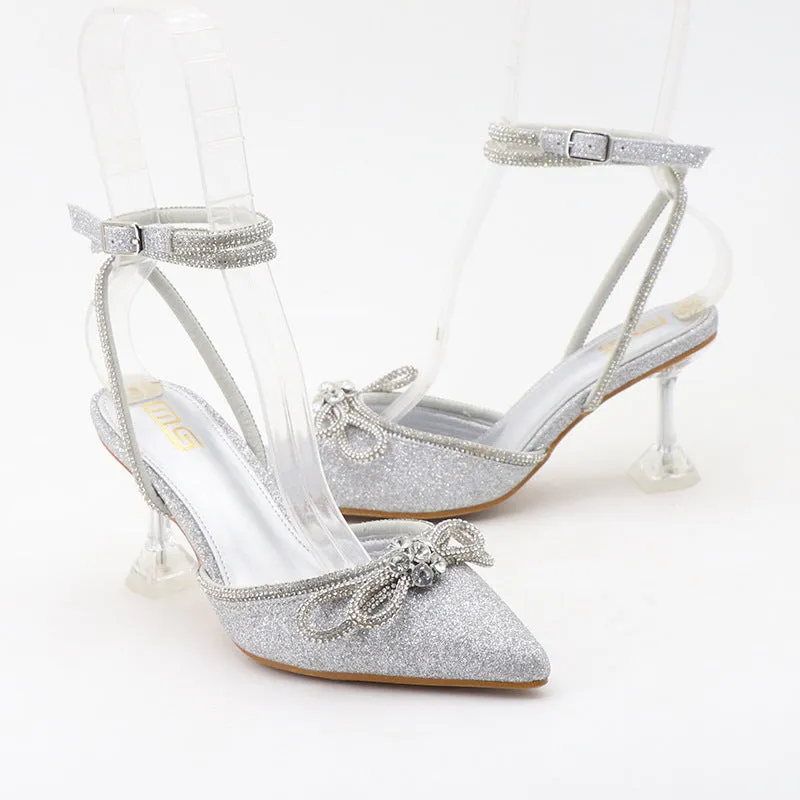 Fashionable Rhinestone Pointed Toe Strappy High Heel Sandals