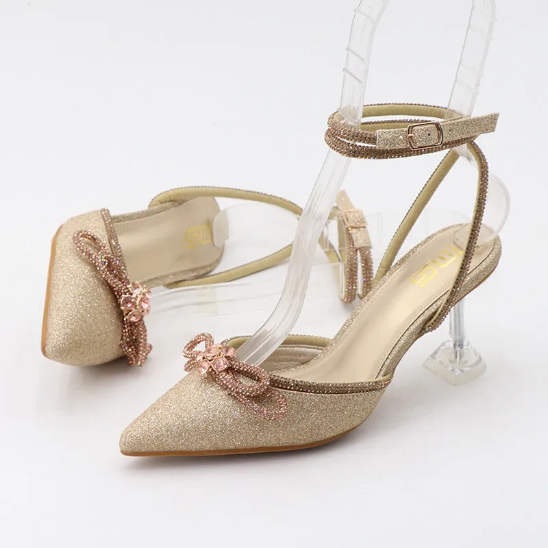 Fashionable Rhinestone Pointed Toe Strappy High Heel Sandals