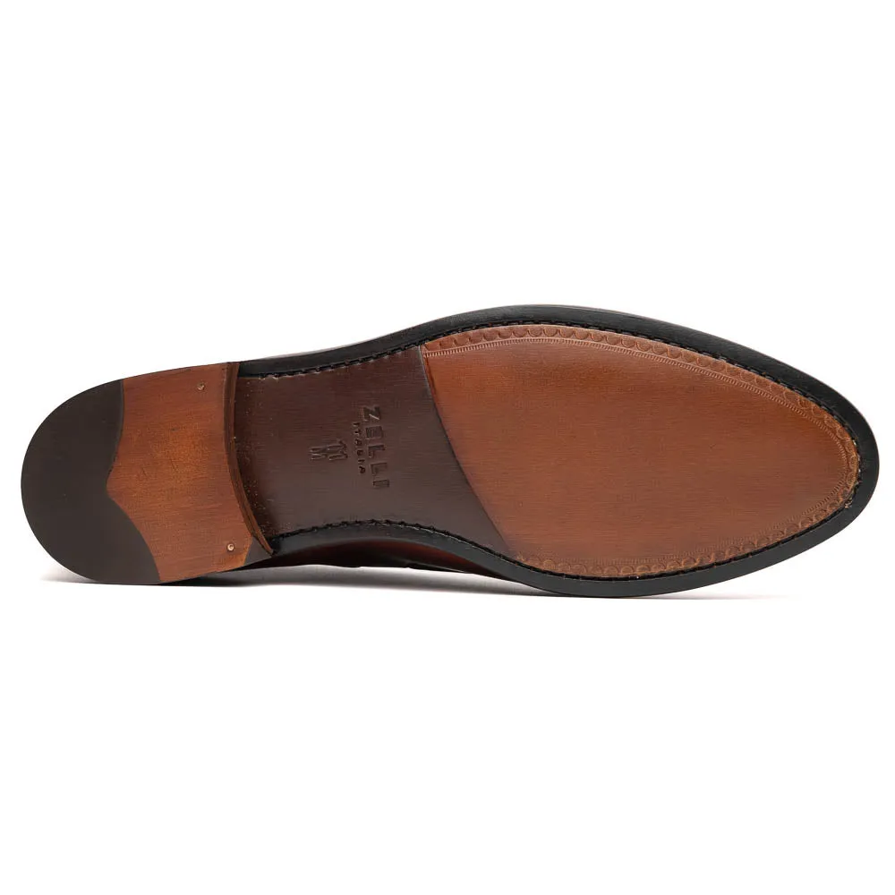 Franco Handfinished Italian Calfskin Tassel Loafer in Cognac by Zelli Italia