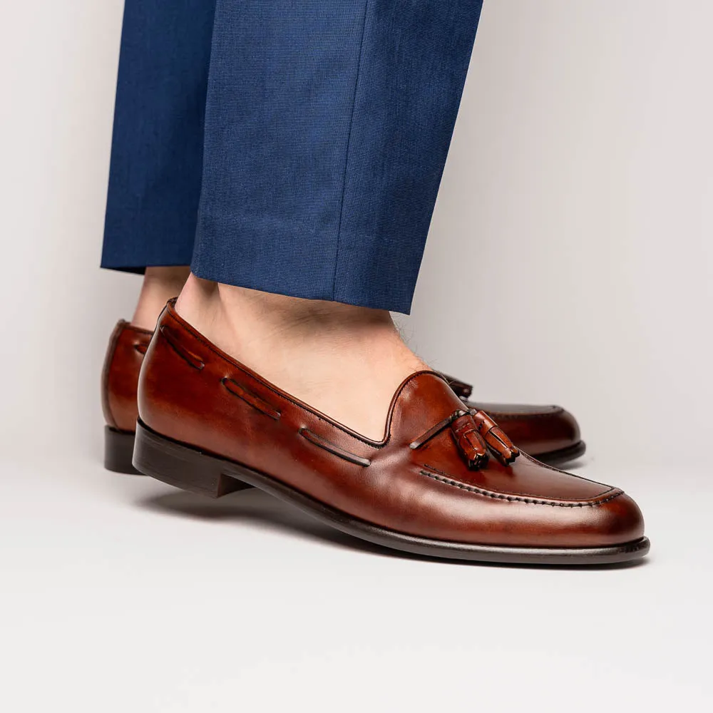 Franco Handfinished Italian Calfskin Tassel Loafer in Cognac by Zelli Italia