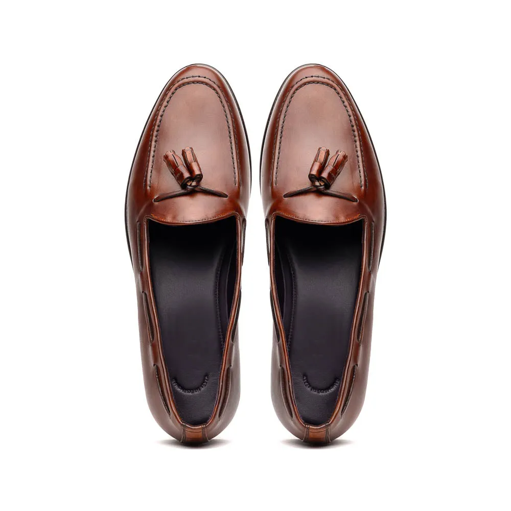 Franco Handfinished Italian Calfskin Tassel Loafer in Cognac by Zelli Italia