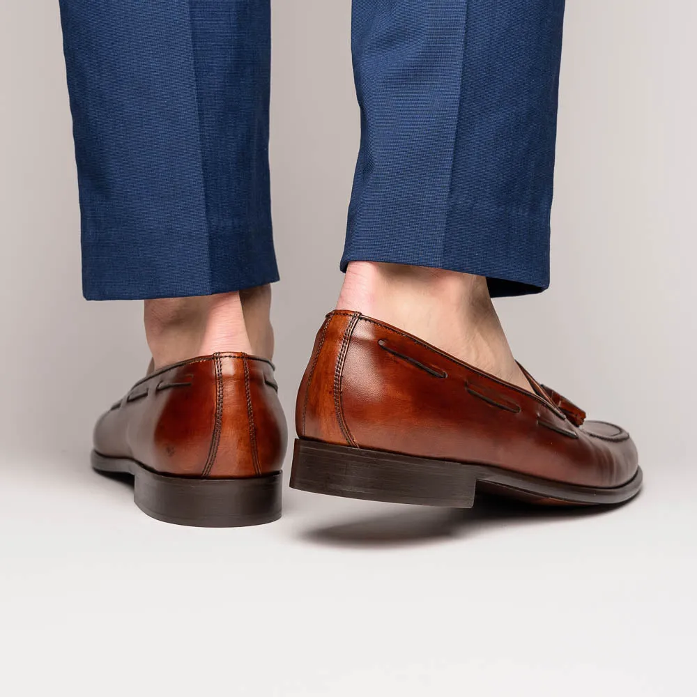 Franco Handfinished Italian Calfskin Tassel Loafer in Cognac by Zelli Italia