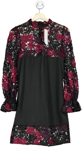 French Connection Black/Red Lace Mini Dress UK 6