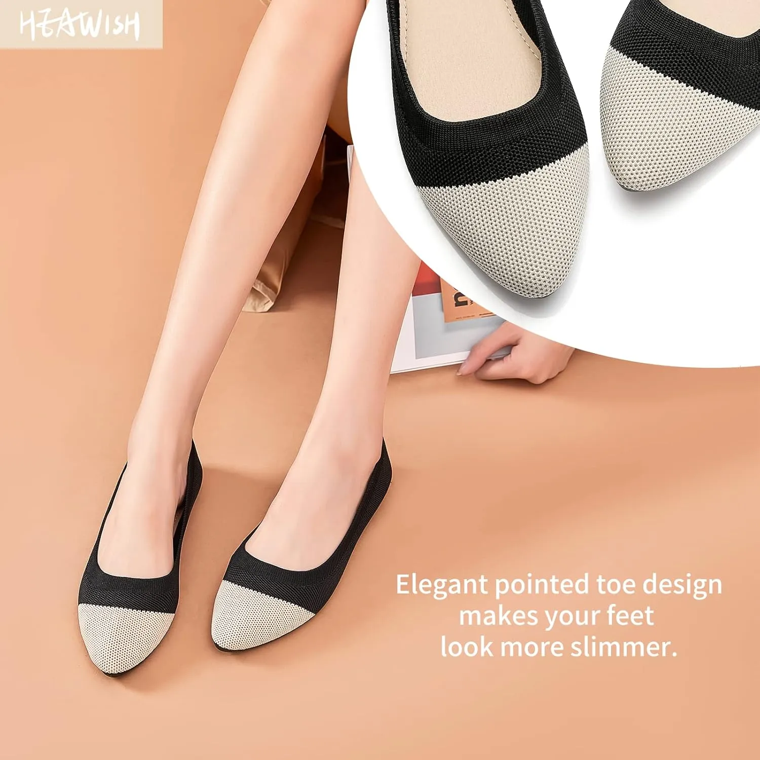 HEAWISH Womens Ballet Flat Flats Shoes Comfortable Mesh Pointed Toe Slip On Dress Shoes