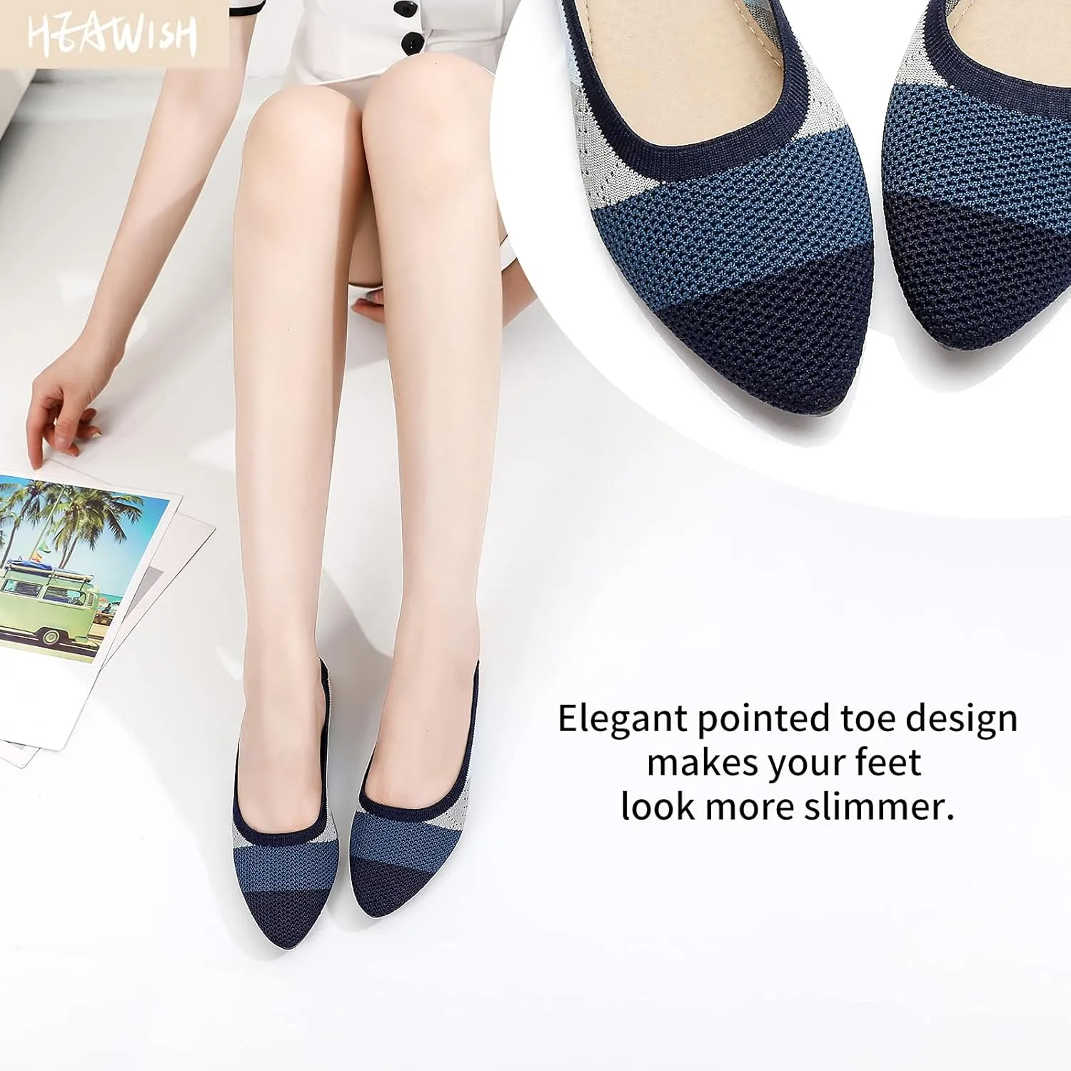 HEAWISH Womens Ballet Flat Flats Shoes Comfortable Mesh Pointed Toe Slip On Dress Shoes