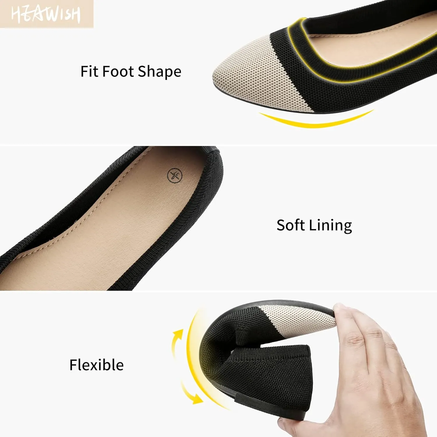 HEAWISH Womens Ballet Flat Flats Shoes Comfortable Mesh Pointed Toe Slip On Dress Shoes