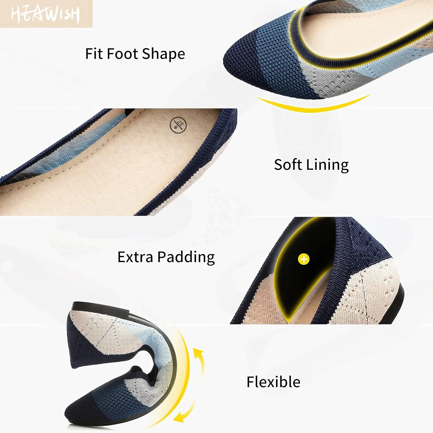 HEAWISH Womens Ballet Flat Flats Shoes Comfortable Mesh Pointed Toe Slip On Dress Shoes