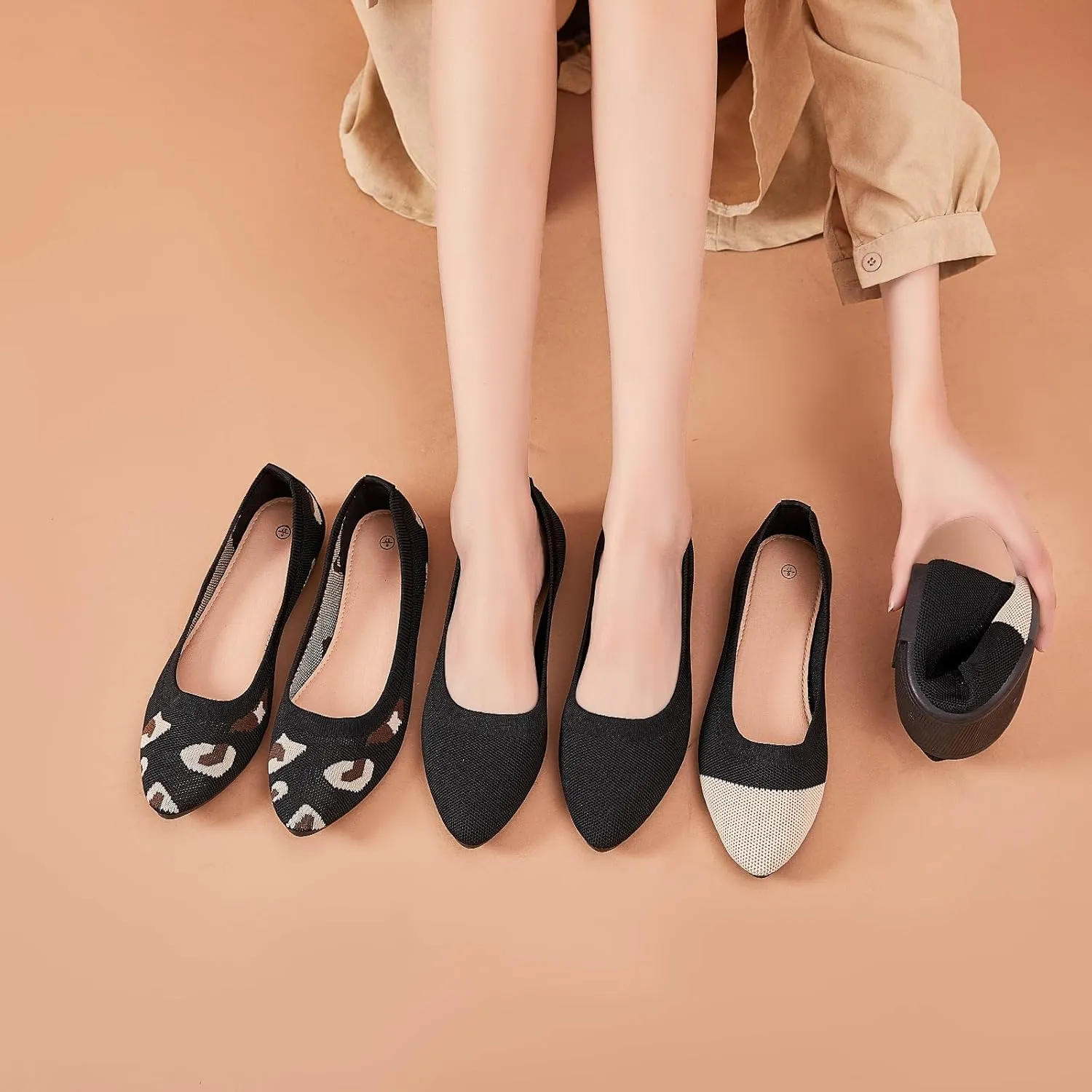 HEAWISH Womens Ballet Flat Flats Shoes Comfortable Mesh Pointed Toe Slip On Dress Shoes