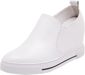 Hidden Wedge Sneakers for Women Slip on, Fashion High Heel Low Top Canvas Shoes Casual Platform Loafers