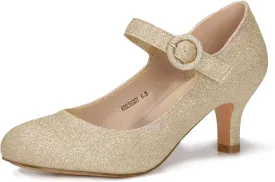 IDIFU Women's Jessy Dress Mary Jane Shoes Low Kitten Heels Closed Round Toe Office Work Wedding Pumps