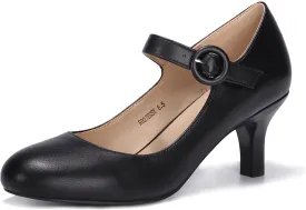 IDIFU Women's Jessy Dress Mary Jane Shoes Low Kitten Heels Closed Round Toe Office Work Wedding Pumps